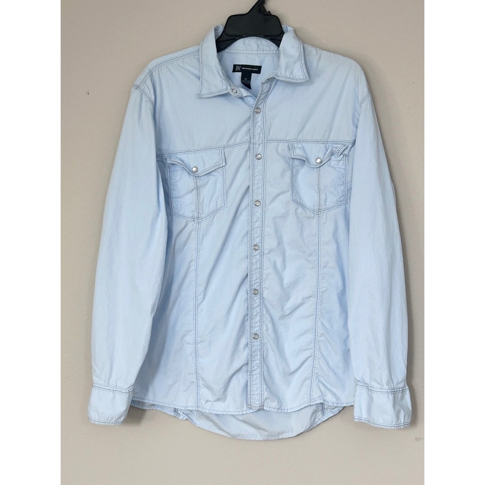 INC International Concepts Mens XL Light Blue Cotton Snap Front Western Shirt